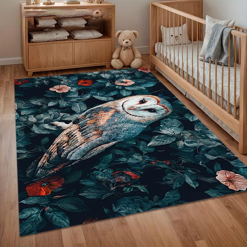 

Mystic Owl Area Rug Dark Green Floral Pattern Non Slip Floor Mat for Living Room Bedroom Nature Home Decor Carpet 40X60cm