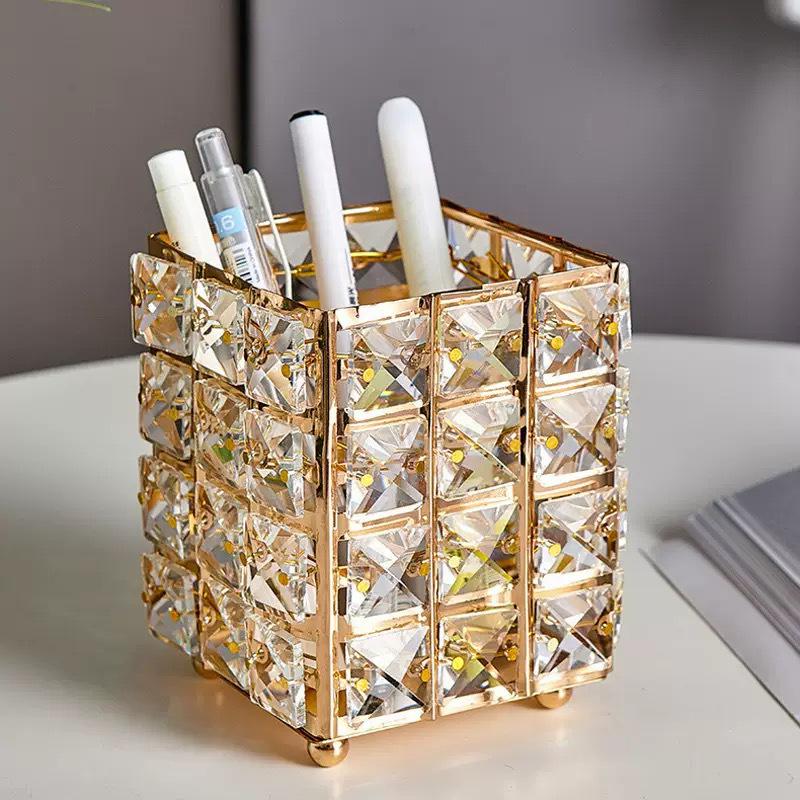 European Gold Crystal Makeup Brush Storage Tube