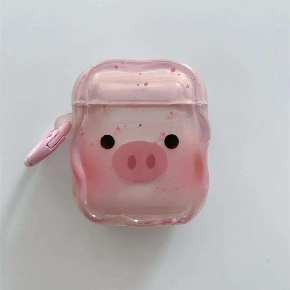 Cute Piggy Hair Powder Blusher Earphone Case For Apple Airpods 1 2 3 4 Pro Pro2 Plush Lanyard Case