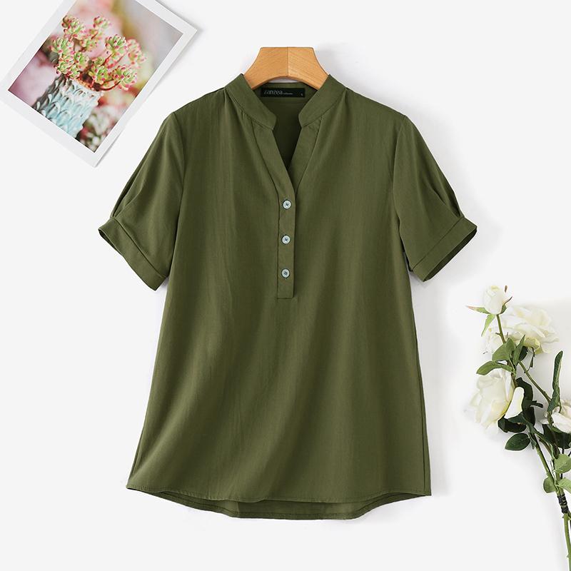 

ZANZEA Women Summer Casual V-neck Short Sleeve Cotton Blouse 4XL армія зелений колір
