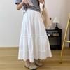 2026 Summer Lace Patchwork White Fairy Dress - Women's Hollow Pleated A-line Long Skirt