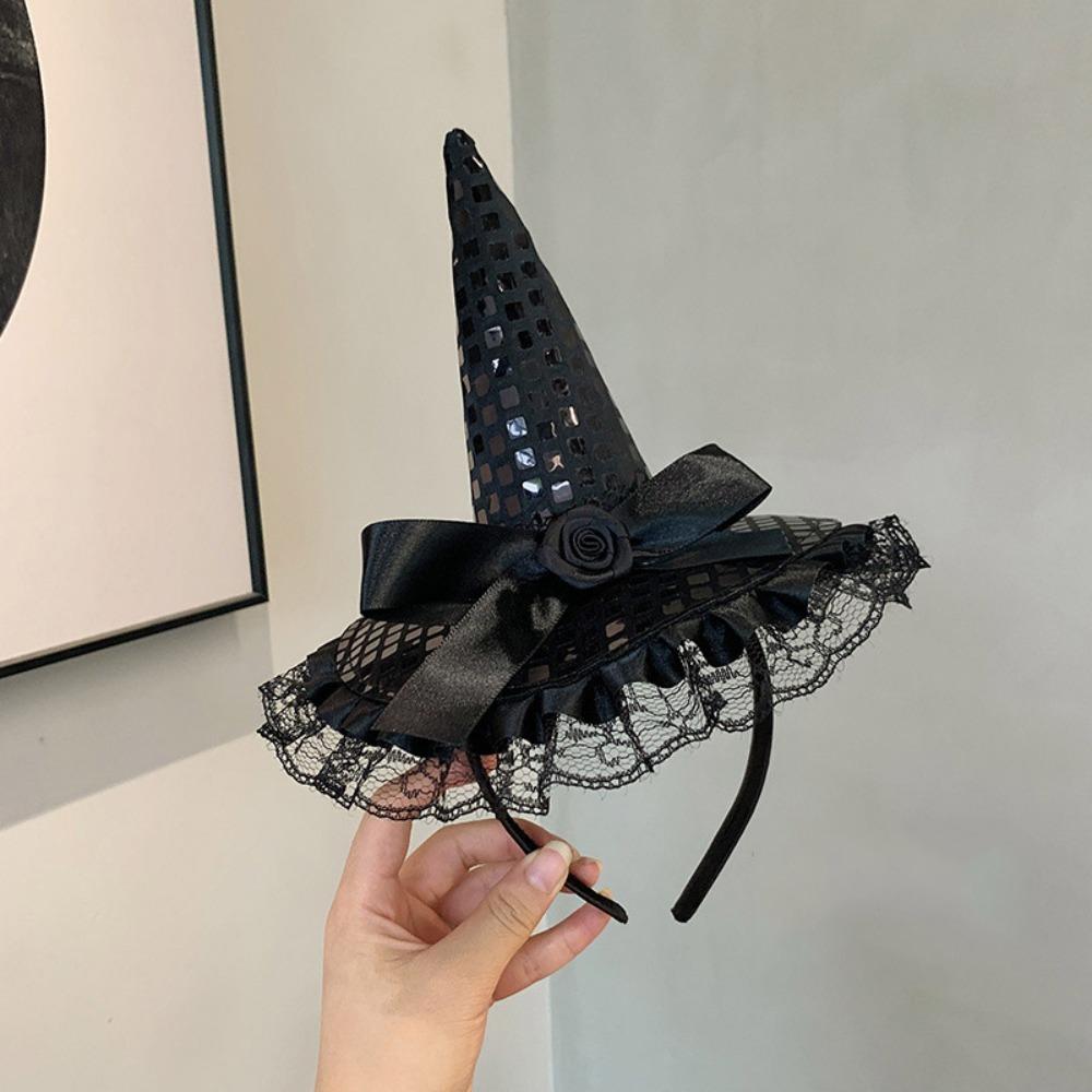 Lace Halloween Witch Hat Hair Hoop Cartoon Cone Hat Headband Halloween Party Hair Band  Photo Props