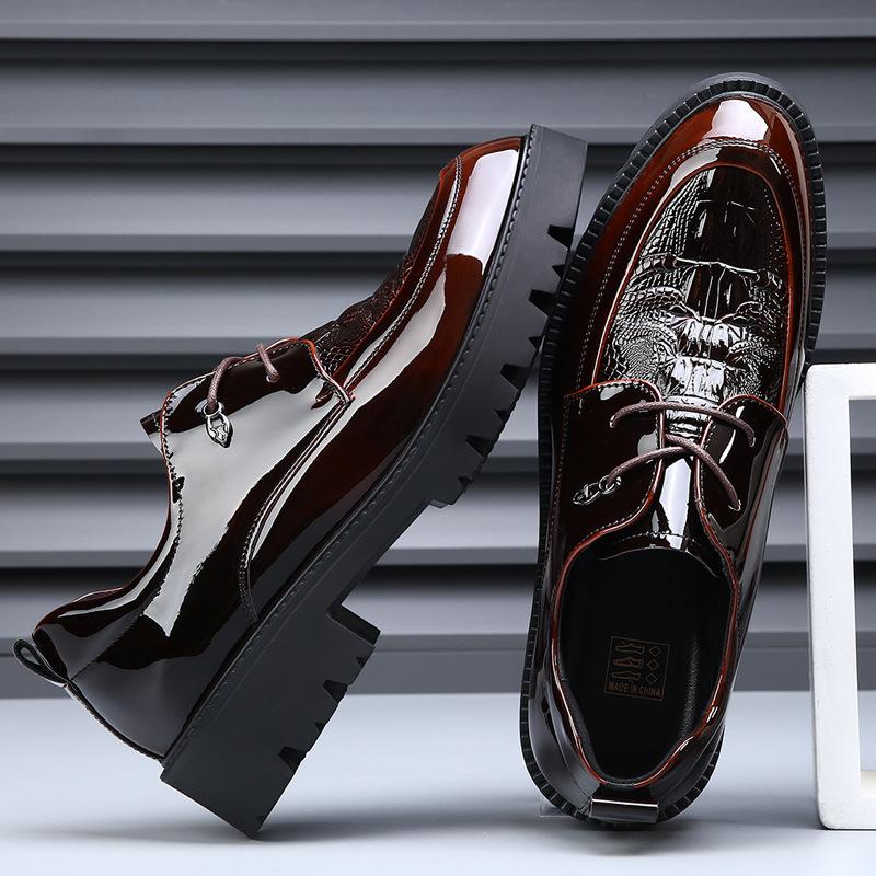 Large size 4 men's shoes new spring business breathable height increase casual leather shoes men's groom wedding shoes