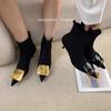Temperament elastic thin boots women's 2025 new autumn and winter French pointed kitten and golden buckle short boots Korean version socks boots