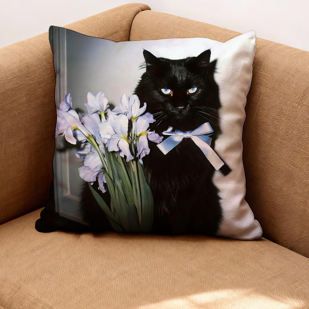 

black cat Cushion Cover Premium Comfort Reversible Pillow Cove -Two in One Design for Any Room & Car Interior 30cmx30cm