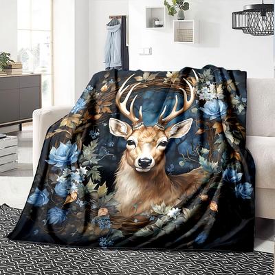 1pc Deer Name Blanket Lightweight Flannel Throw for Sofa Bed Travel Camping Livingroom Office Couch Chair