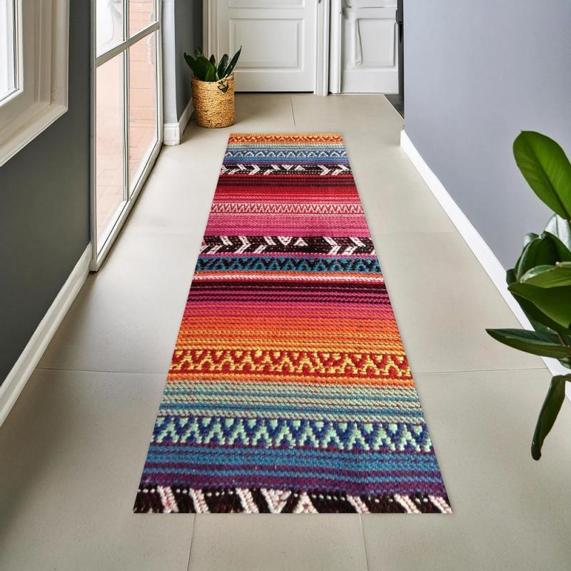 Long Runner Area Rug Carpet, Non Slip Floor Mat, Green Beige Tribal Print Washable Kitchen Rug Entryway Runner for Boho Decor
