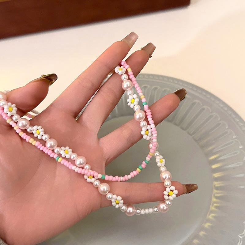 2 Stück/Set Sommer Strand Böhmisch Bunt Perlen Halskette für Damen Mädchen Blumen Perlen Halsketten Handgefertigt Urlaubs Schmuck Geschenke