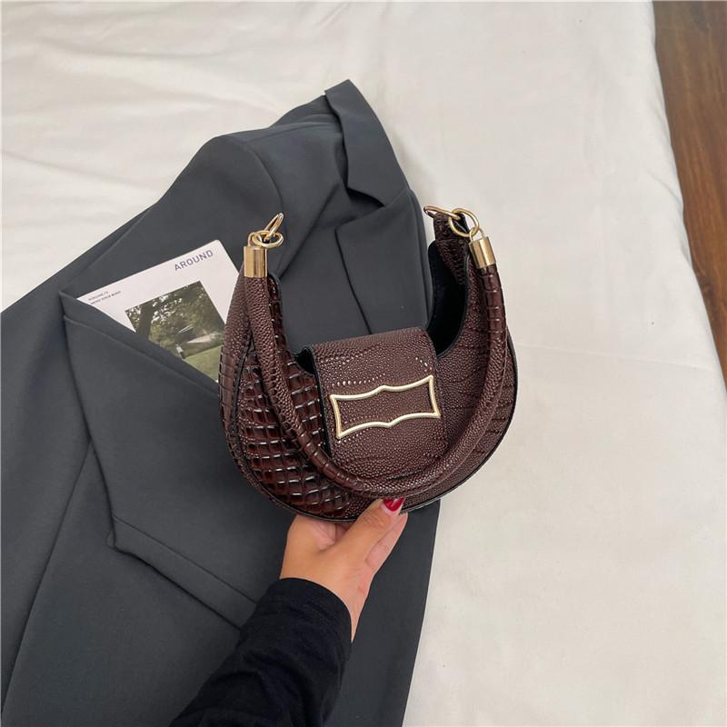 

Fresh, sweet and simple solid color stone pattern bag women s bag round versatile shoulder underarm bag women s bag