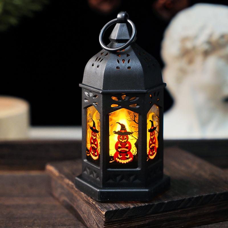 Decorative Pumpkin LanternCandle Lamp Retro Candlestick Party Atmosphere Light Table Ornament