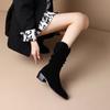Pointed Toe Middle Heel Women'S Half High Boots Autumn Winter Fleece-Lined Ladies Mid Calf Shoes Fashion  Y2K New Footwear