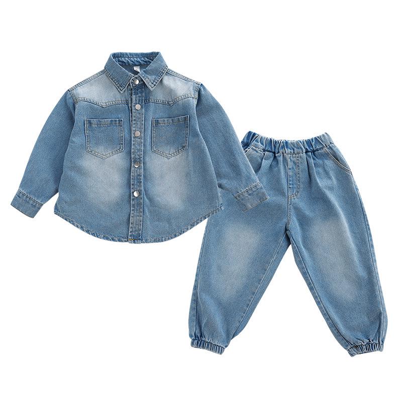 2025 Jungen Koreanischer Stil Frühling/Herbst Denim Zweiteiler Strickjacke Set
