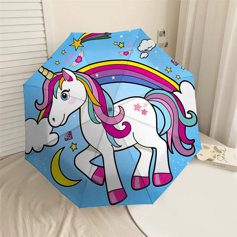 

1PC unicorn rainbow Automatic Open/Close Umbrella with Windproof, 8-Rib Sturdy Canopy, Durable Ribs, Fashionable Design1296A