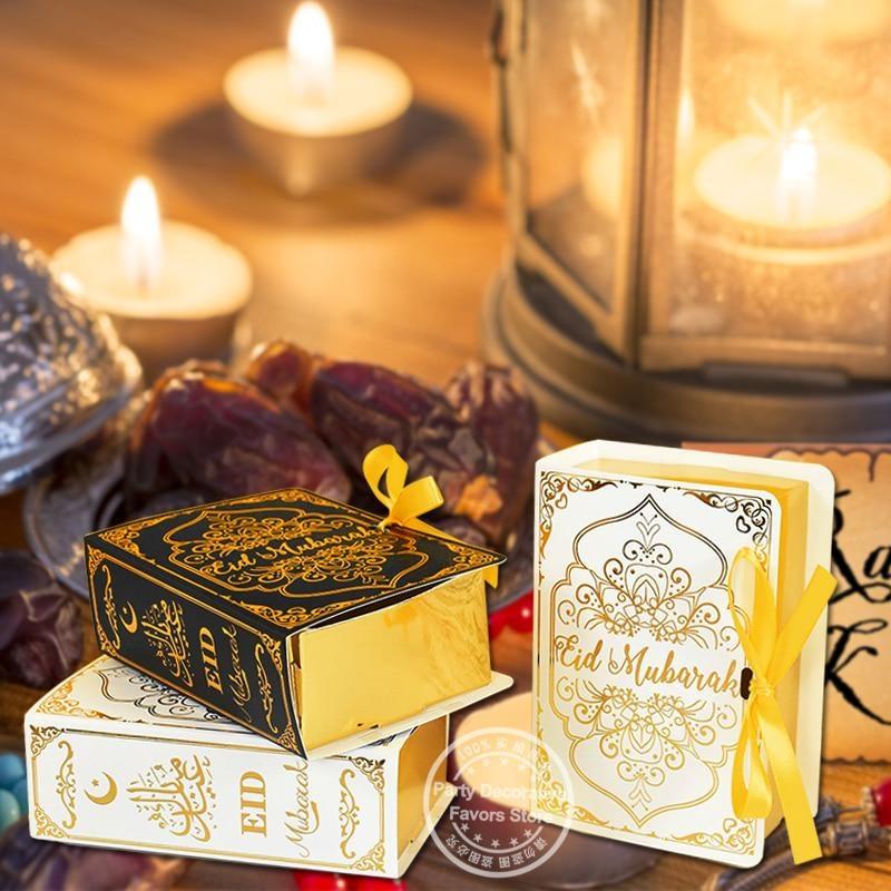 5Pcs Book Shape Mubarak Chocolate Candy Boxes Ramadan Decor Gift Packaging Box Islamic Muslim Festival Party Supplies