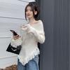 Unregelmäßige Quasten Pullover Herbst Elegante Frau Einzigartiges Design Schlank Langarm Pullover Trendy Street Einfarbig Top