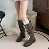 Retro Wide Tube Big Tube Circumference Round Head Tooling Boots Thick Heel Thick Sole Thin Medium And Long Tube Knight Boots Women'S Belt Buckle