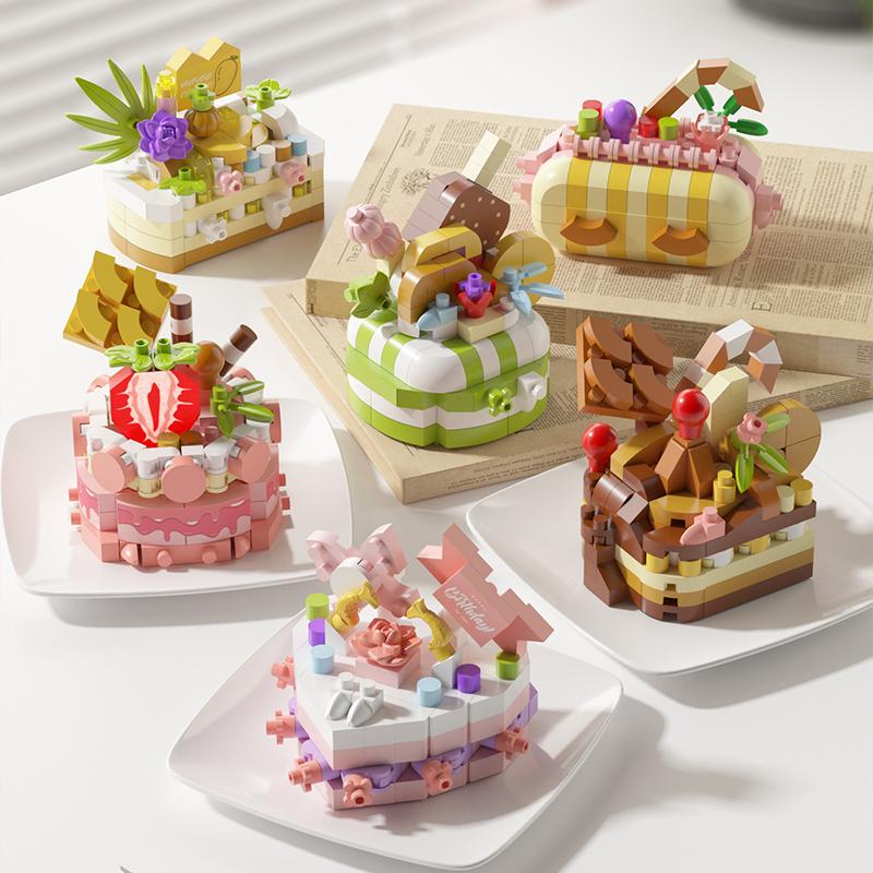 Delicious Dessert Cake Constructor Block,Strawberry Fruit Chocolate Sweet Cake Home Decor Toys,Assembly Gifts For Children Girls