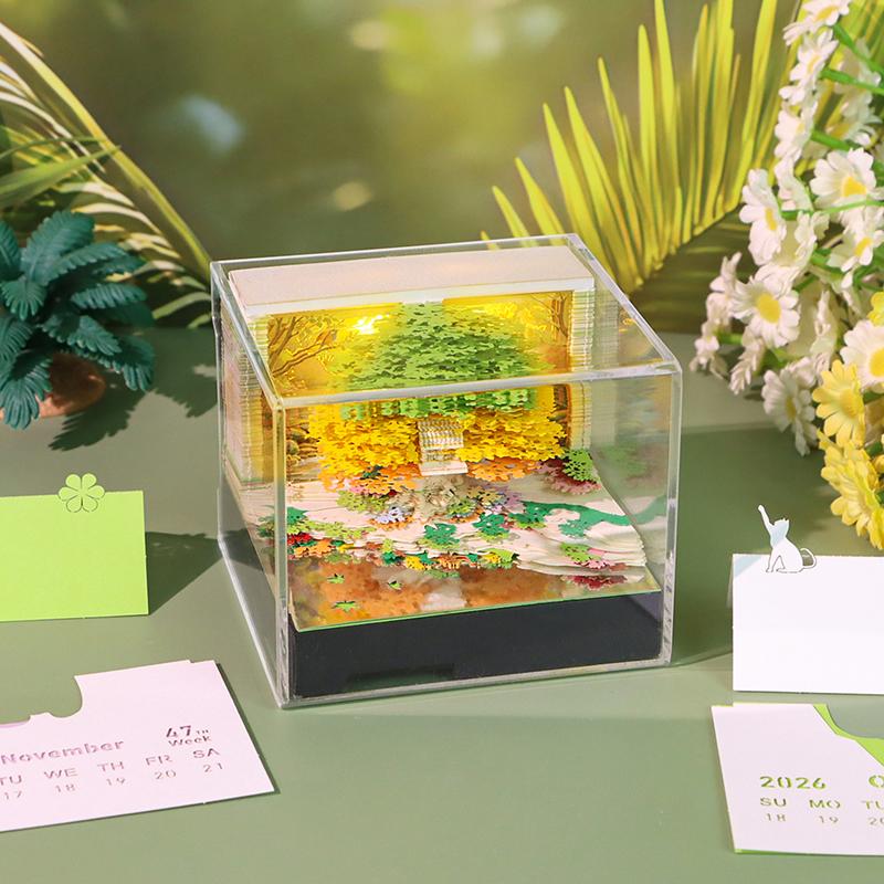 Music Time Piece Calendar 2026 Desk Calendar With Led Light 3D Tear-Away Calendar Paper Carving Art Memo Pad Notepad Christmas