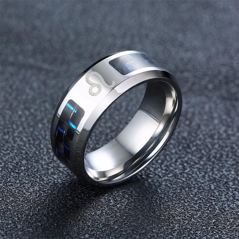 Vnox Zwölf Sternzeichen Ringe für Männer Frauen 8mm Edelstahl Ring Männlich Klassisch Kohlefaser 12 Horoskop Ring 9 black