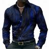 Men's Blue Blue Three Dimensional Hexagonal Geometric Printed Long Sleeve Shirt Modern Gradient Line Collar Business Casual Top