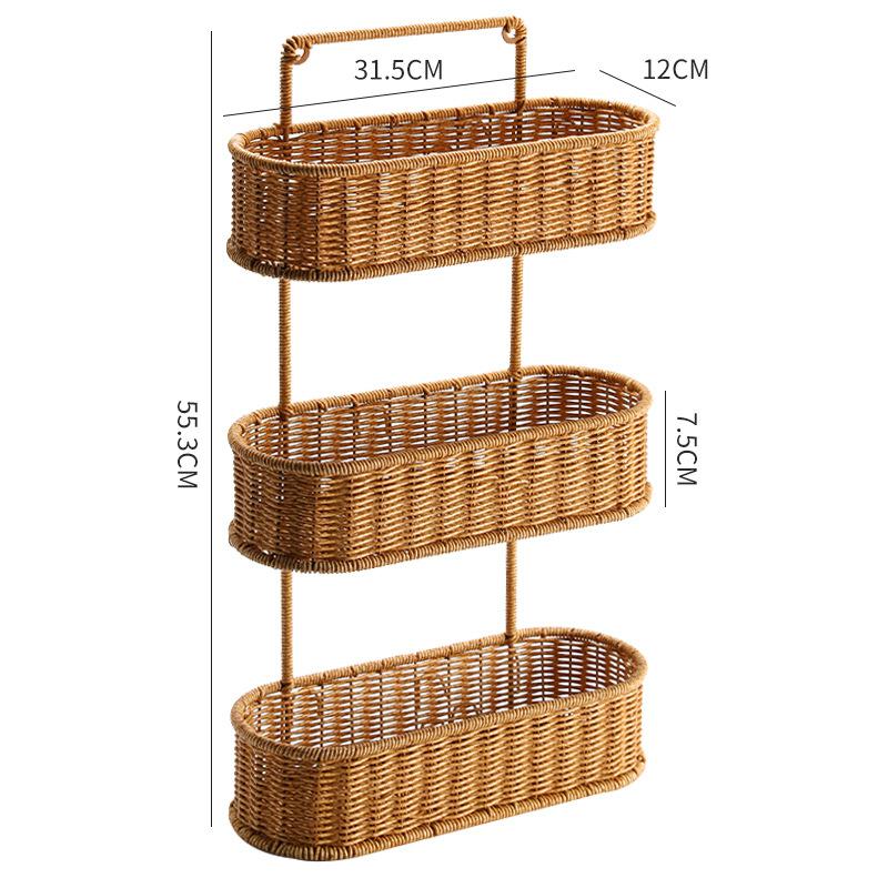 

Полка для ванной комнаты без перфорации, плетеный органайзер для косметики из искусственного ротанга, многослойные корзины для хранения, выдолбленные держатели для шампуня