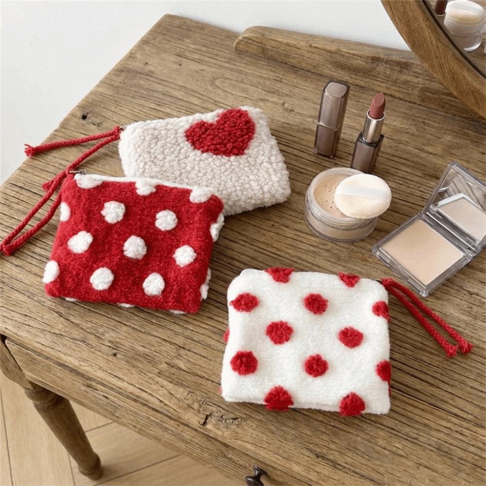 Heart-shaped Plush Coin Purse Portable Key Lipstick Bag Cosmetic Storage Bag  Valentine's Day Gift