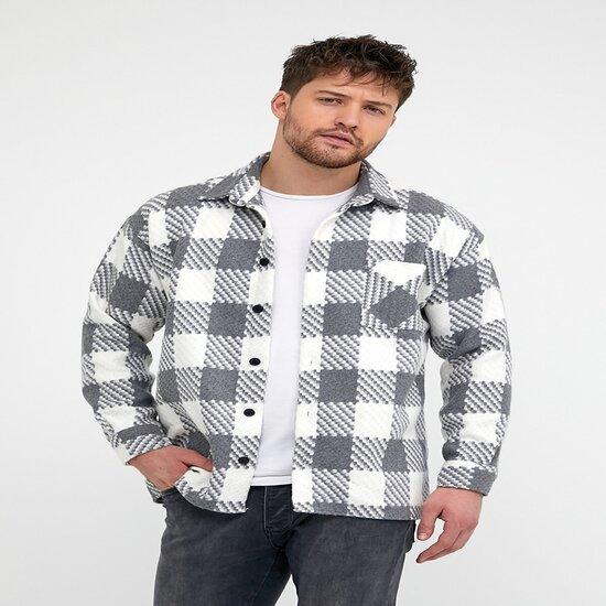 Herren Slim Fit Einzelne Tasche Kariertes Echtes Holzfällerhemd Grau