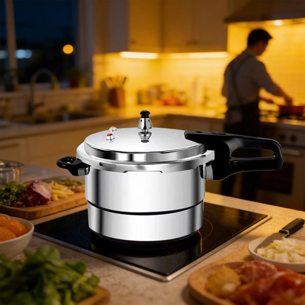 7L double-handle pressure cooker, made of thickened aluminum and stainless steel, includes steaming rack, suitable for all stove