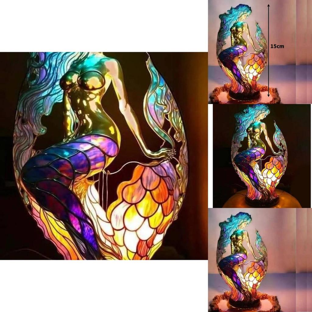 Mermaid Resin Animal Table Lamp With Colorful Retro Design For Gift And Home Decor