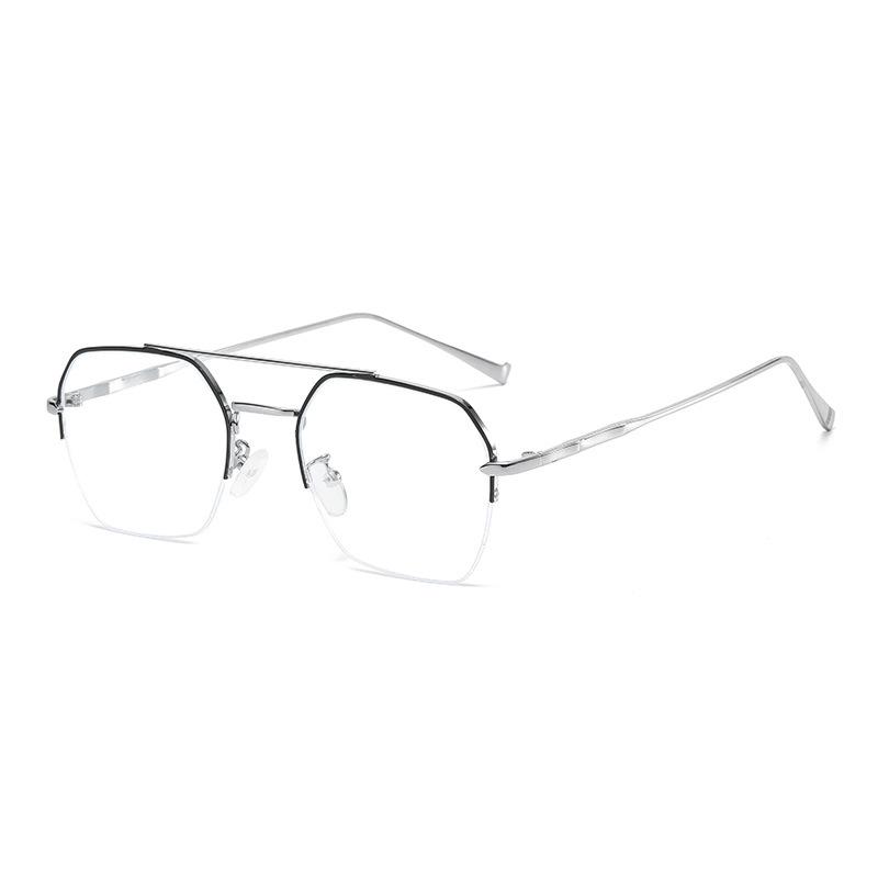 Trend Chan Weiting Same Male Metal Double Beam Half Frame Anti-Blue Glasses Thin Face Flat Glasses Glasses Frame Female