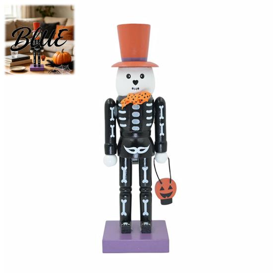 Unique Halloween Party Decoration Nutcracker Wooden Figurine Hand-Painted Skeleton Soldier Ornament Retro Pumpkin Basket Table Centerpiece