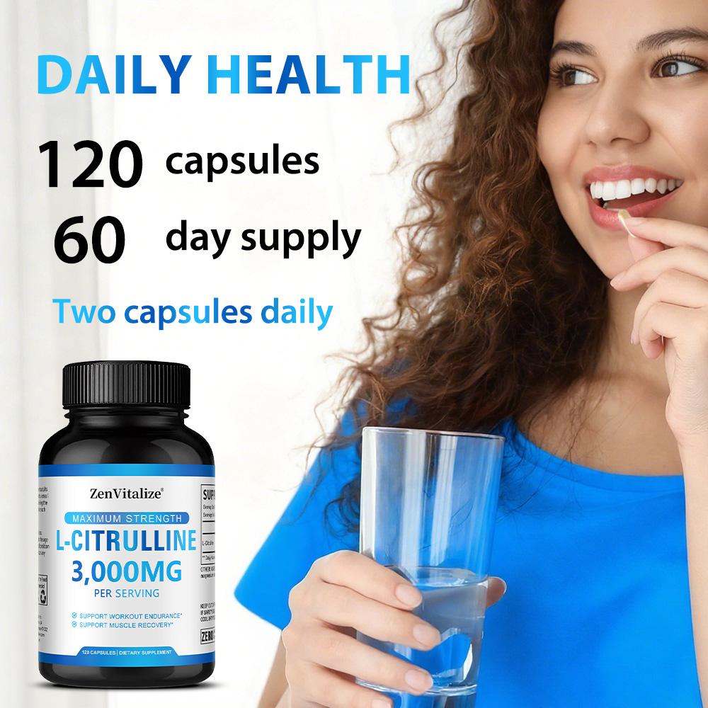 L-Citrine 3000mg Supplement, L-Arginine, Nitric Oxide, 120 Capsules