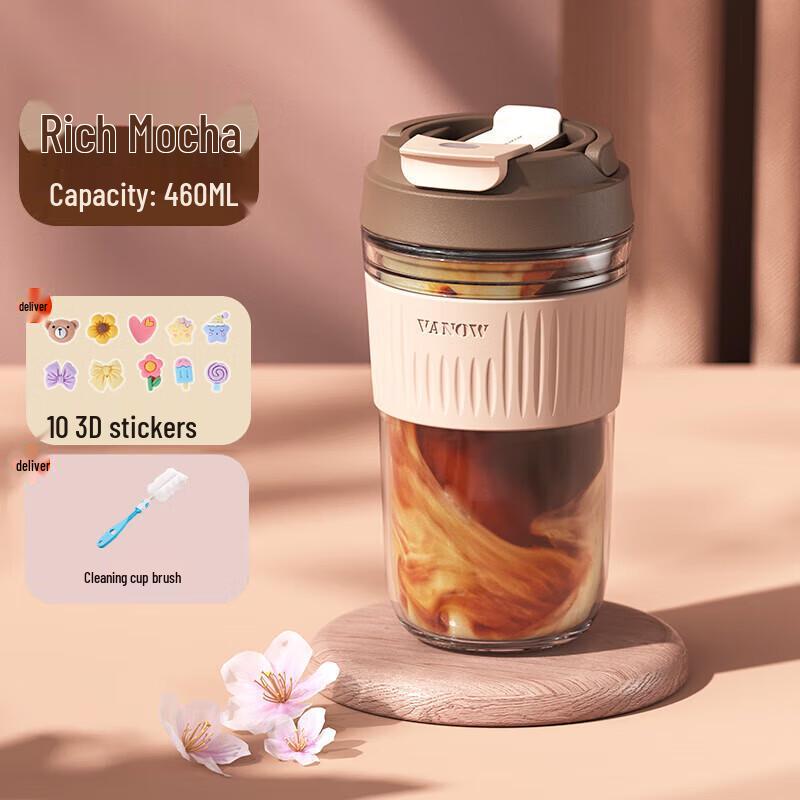 

K.S.Vanow Portable Glass Water Bottle with Straw