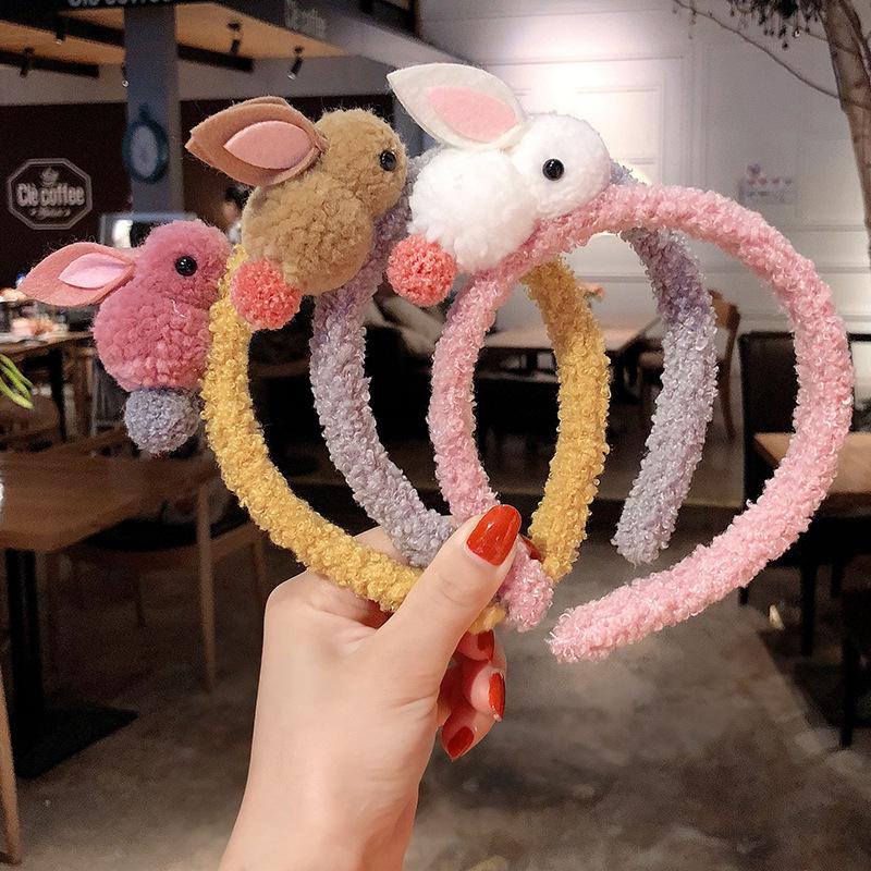 Korean Children's Rabbit Plush Headband with Cute Duckbill Clip - Hair-Friendly Autumn/Winter Accessory for Girls