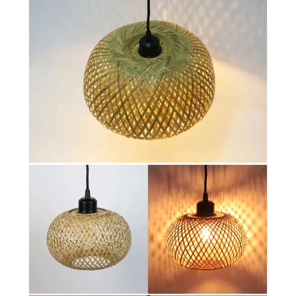 Hand-woven Bamboo Pendant Lamp Chandelier Hanging Lamp Rattan Pendant Light Fixture Restaurant Dining Room Indoor Lighting