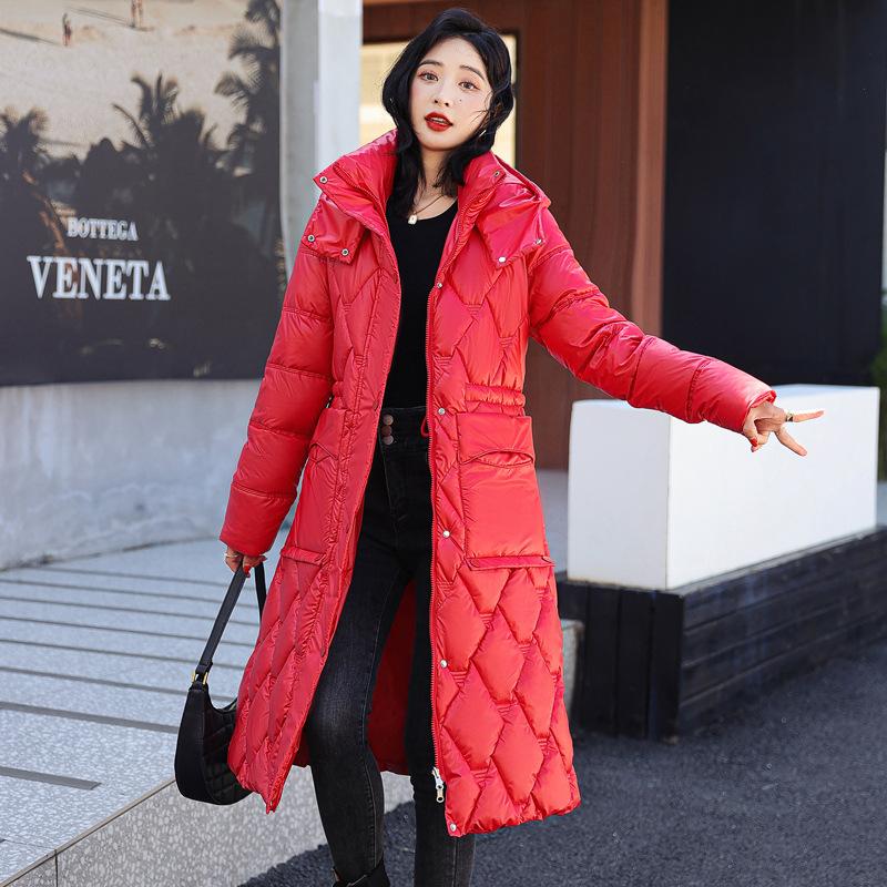 Buzunar mare, cu glugă, cu șnur, rezistentă la vânt, de lungime medie, din bumbac, haină pufă, îmbrăcăminte de iarnă