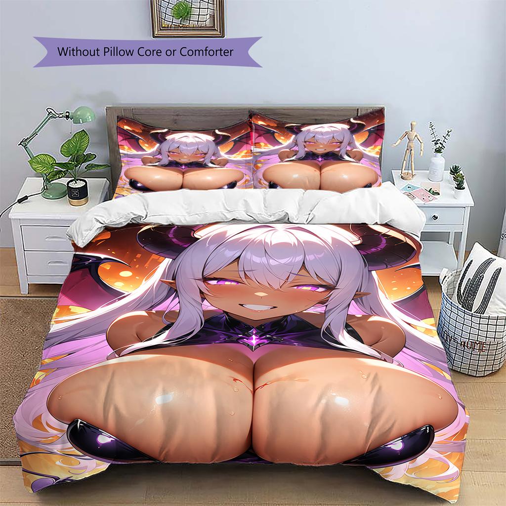 Set Copripiumino Trapuntato con Motivo Anime Federe Decorazione Casa Regalo di Compleanno (1 * copripiumino + 2 * federa, senza nucleo)