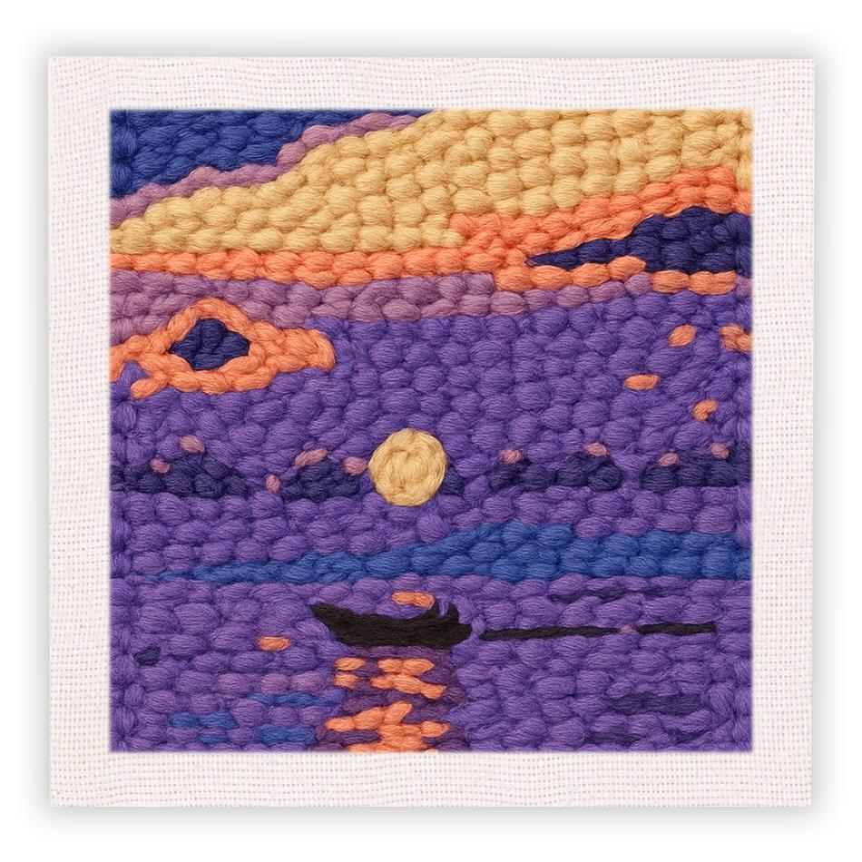 25x25cm Punch Needle Embroidery Starter Kits Scenery Pattern for Adults Beginners Handcraft Punch Needle Kits Embroidery Sewing 25X25cm with frame синий