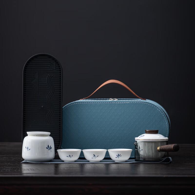 Portable Ceramic Travel Tea Set with Side Handle Pot