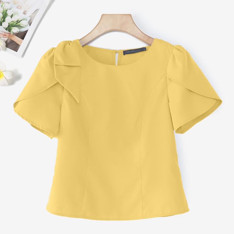 

ZANZEA Женская повседневная блузка с круглым вырезом, однотонная, с коротким рукавом 5XL жёлтый