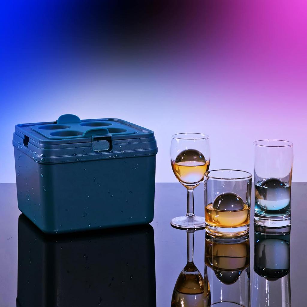 Clear Ice Ball Maker Tray - 2 Inch Ice Cube Maker Mold,4 Cavity Large Clear Ice Ball Silicone Tray, Crystal Clear Ice Sphere Maker Mold for Whiskey