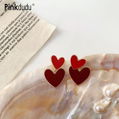 Mode 3 Farbe Doppel Liebe Silber Nadel Ohrringe Nette Romantische Tropf Öl Herz Ohrring für Frauen Schmuck PD1354