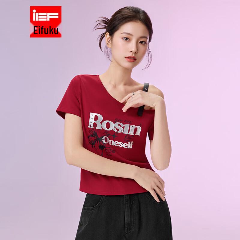 IEF 2026 Summer American Sweet Cool Slanted Shoulder Slim Top L