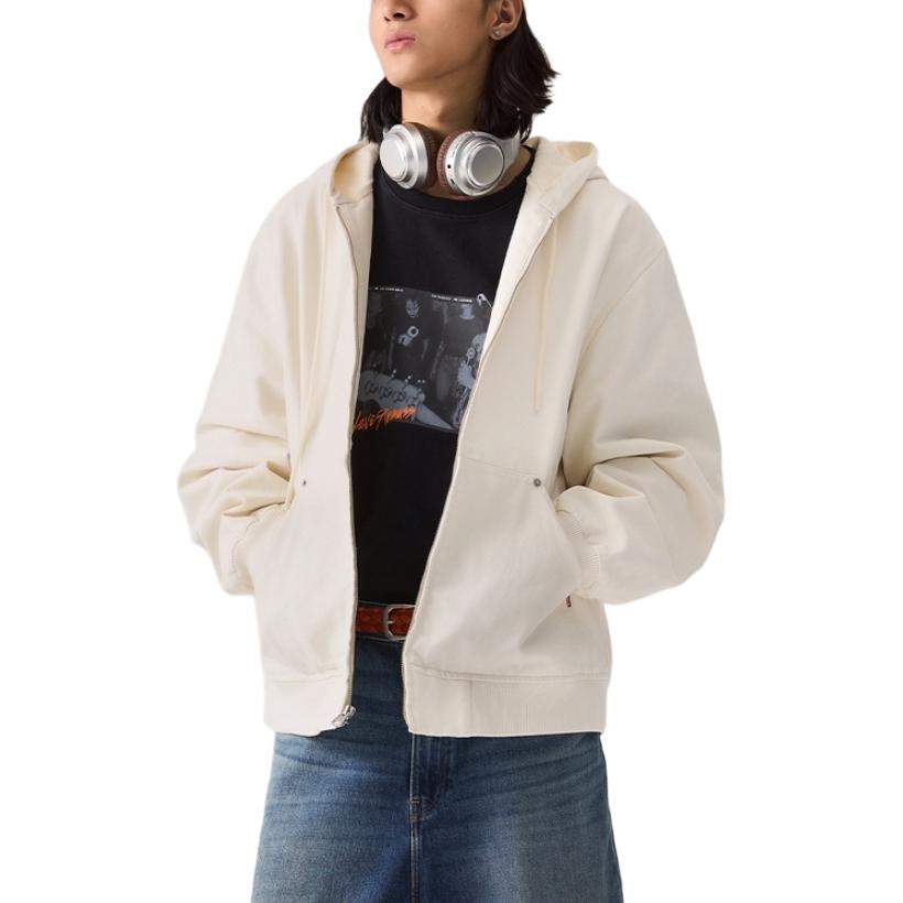 Levis Casual Comfortable Loose Solid Color Hooded Long Sleeve Denim Jacket Men jackets White 003L7-0000