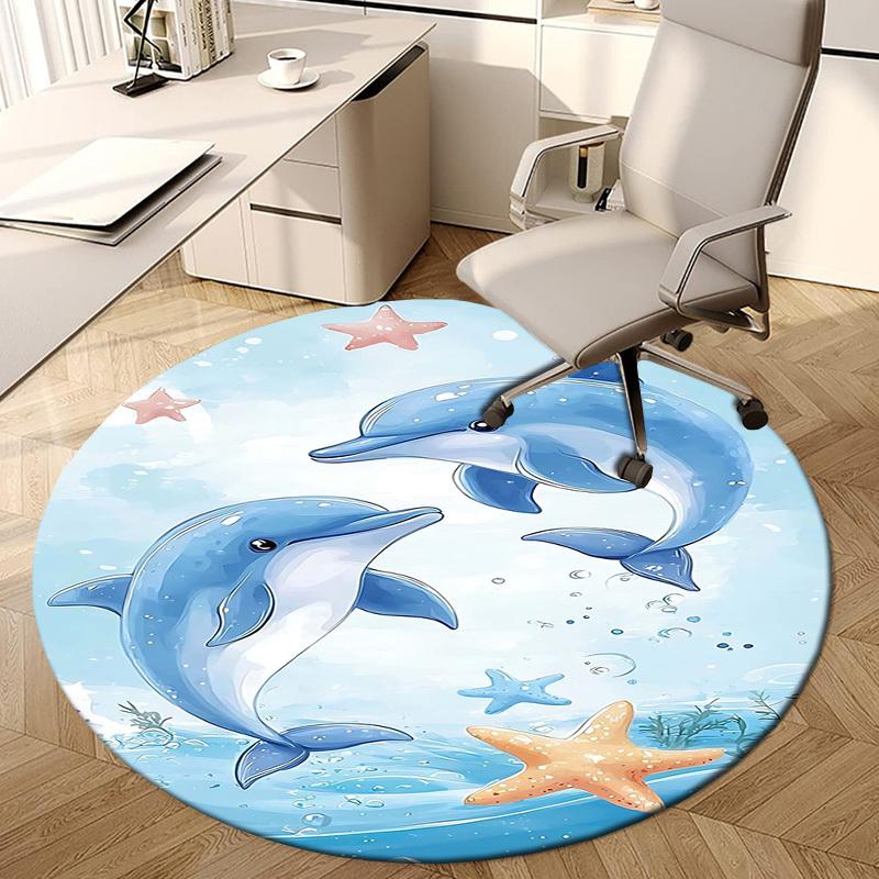 1PC Dolphins Starfish Non-Slip Floor Round carpet, Office, family, bedroom, Large Area Rug Indoor Rugs, Vibrant Colors-Z0465