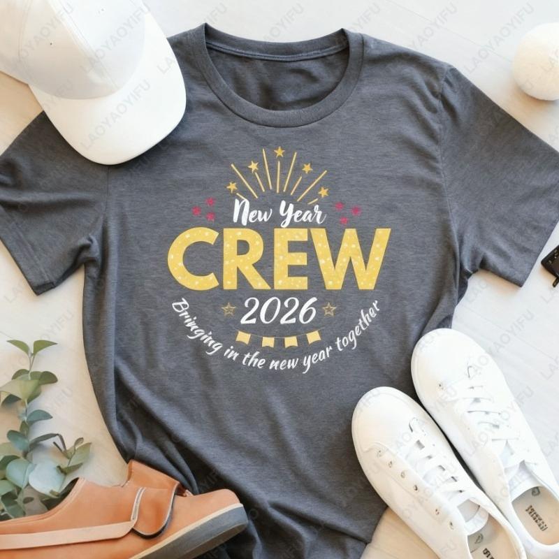 Fashion New Year Hello 2026 Family Unisex Adult Cotton Shirts Matching Group Party Outfit TShirt Festival Graphic Oneck Tops