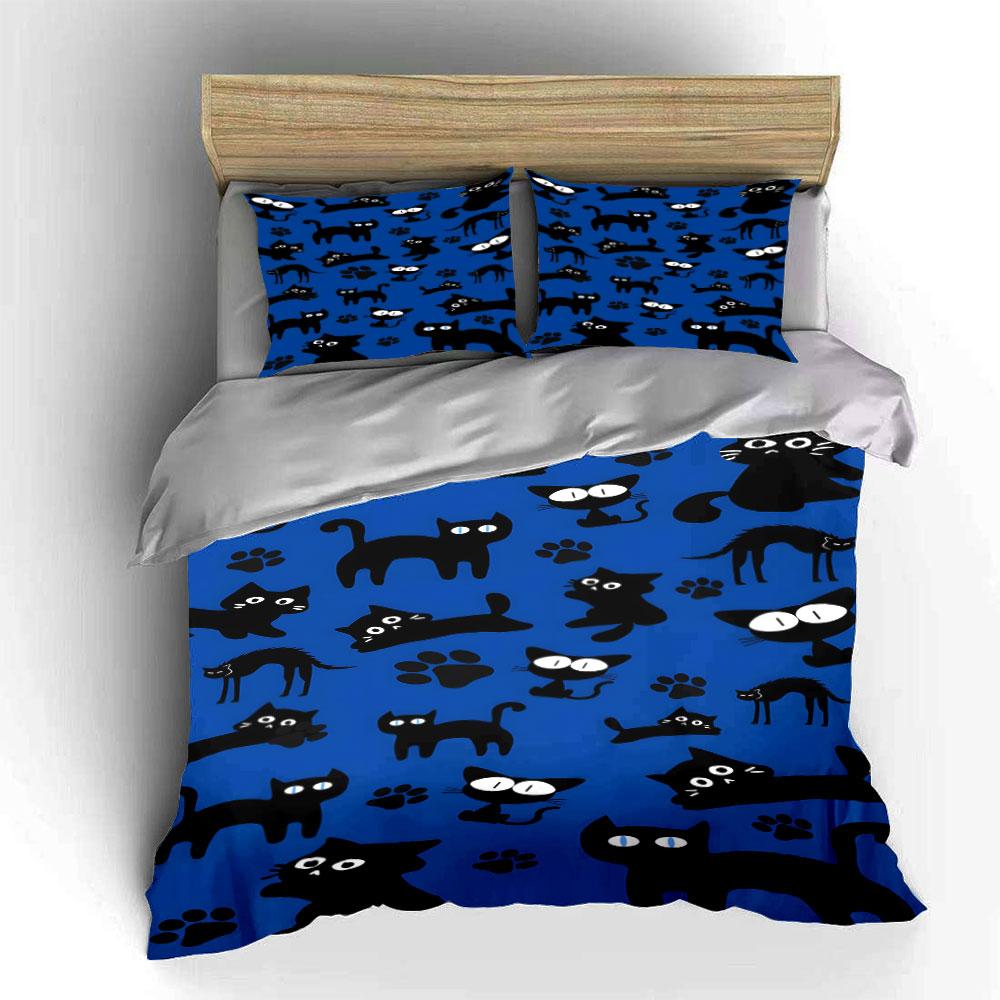 Black Cats and Paw Prints Design Bedding Duvet Cover Set Duvet Cover Pillowcases (1*Duvet Cover 2*Pillowcases, without duvet insert)