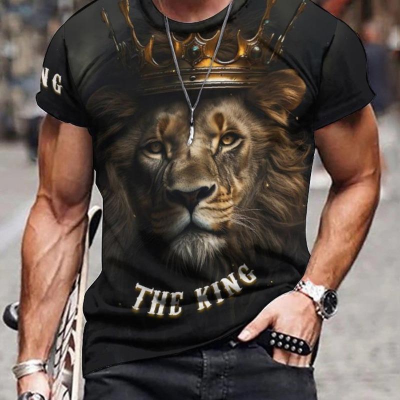 Tiger Print T-Shirt 3D Animal Men's Shirts Summer Short Sleeved Male Pullover Oversized T-shirts Casual Tops Tees Men Clothing