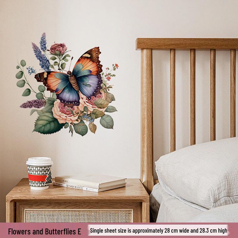 Self-Adhesive Flower Butterfly Wall Stickers for Girls' Bedroom or Children's Bathroom Decoration