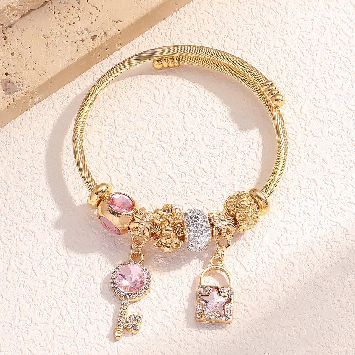 Rainbow Pendant Bracelet With Sky Key Lock Alloy Bangle For Women Birthday Gift Present
